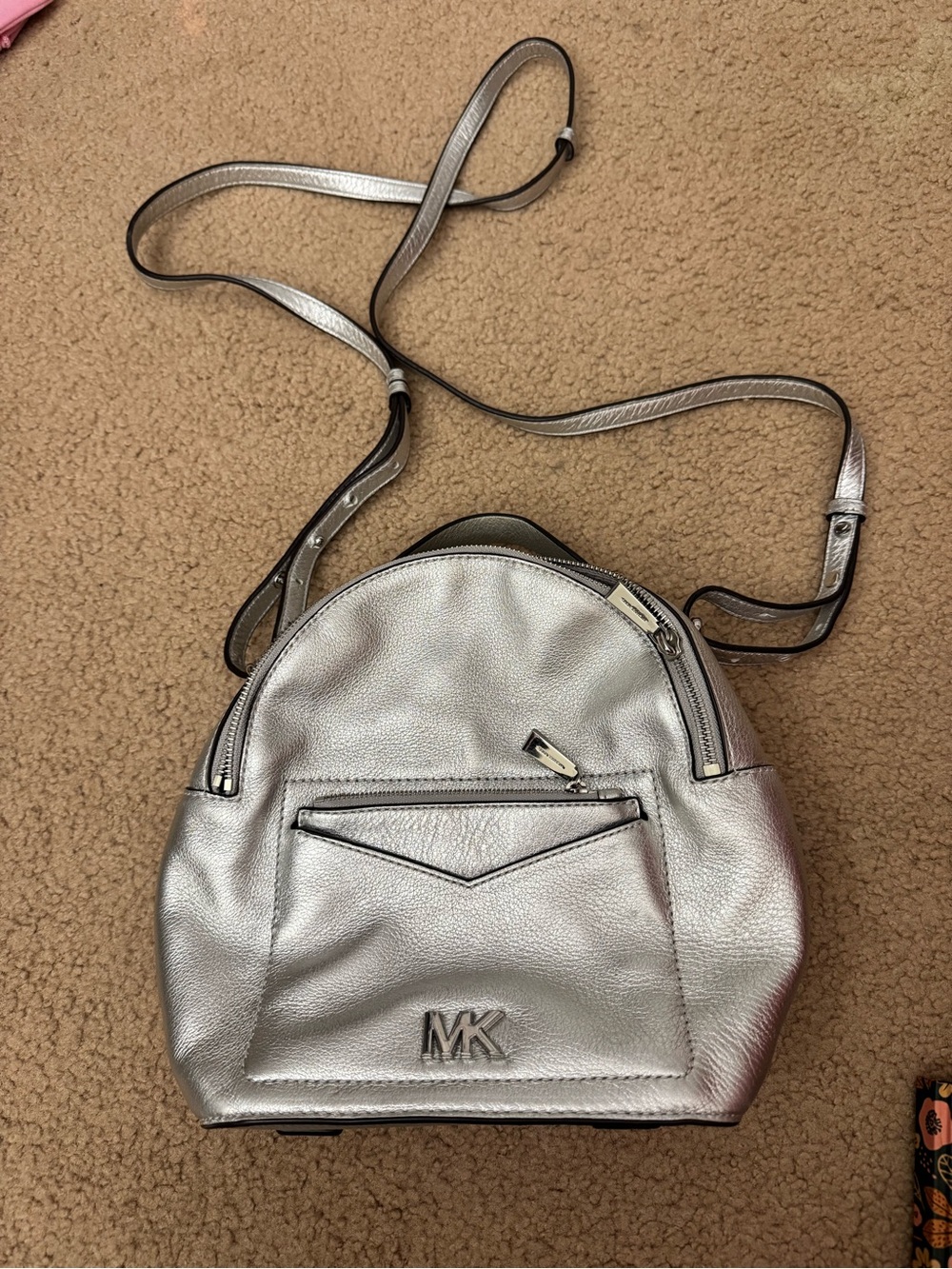 Michael Kors Silver Convertible Mini Backpack Crossbody